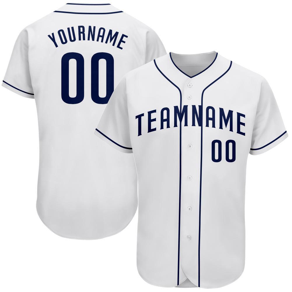 Custom Personalized White Navy Baseball Jersey
