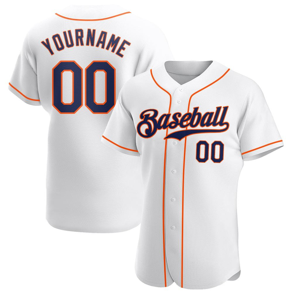 Custom Personalized White Navy Orange Baseball Jersey
