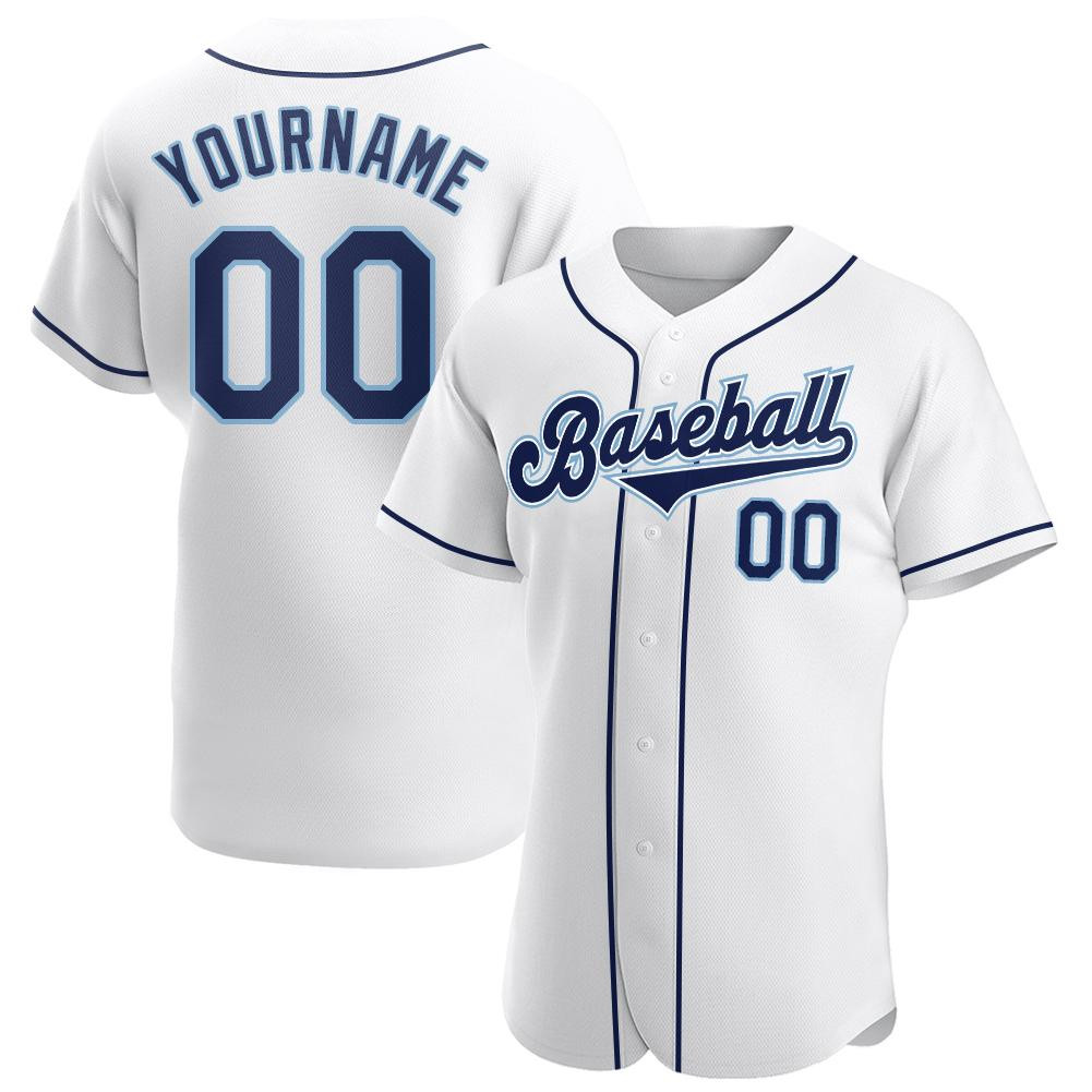 Custom Personalized White Navy Powder Blue Baseball Jersey