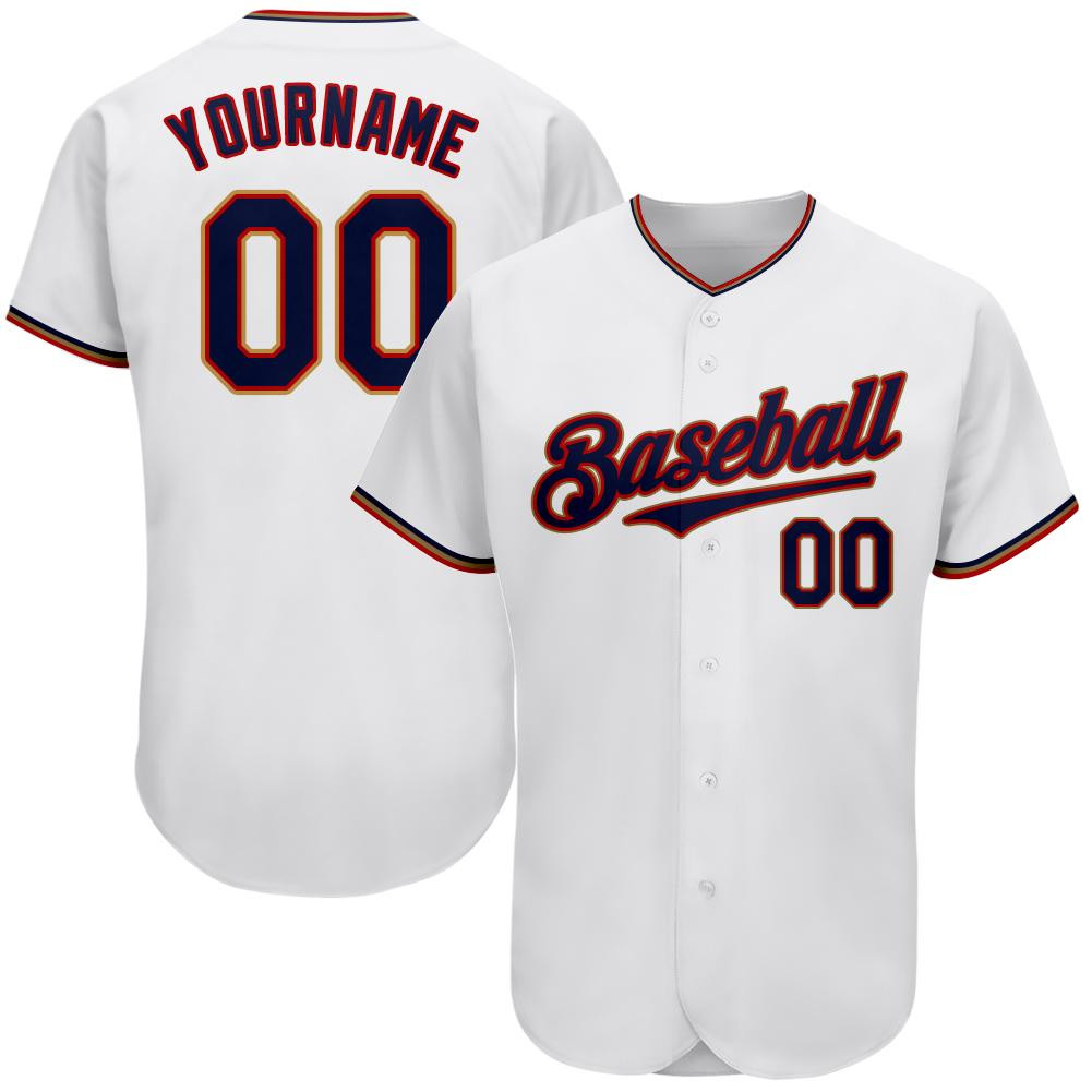 Custom Personalized White Navy Red Baseball Jersey