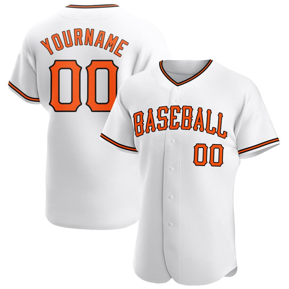 Custom Personalized White Orange Black Baseball Jersey