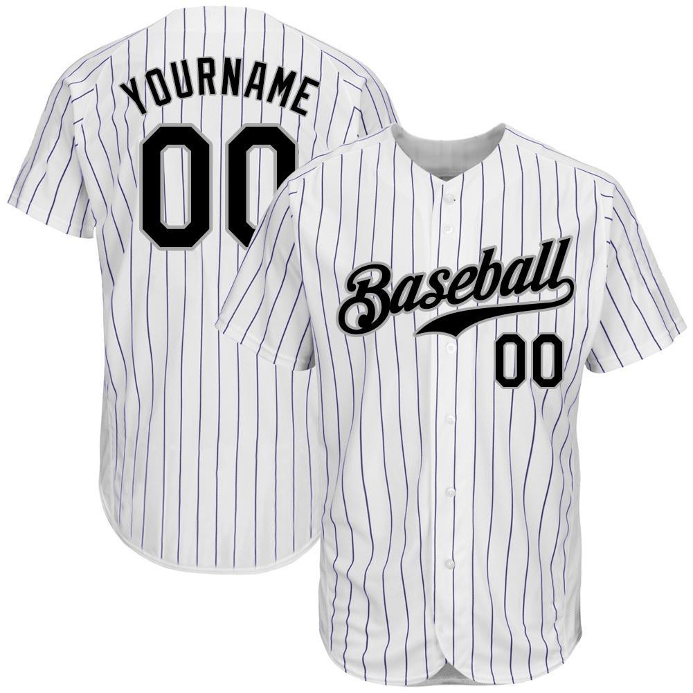 Custom Personalized White Purple Strip Black Gray Baseball Jersey