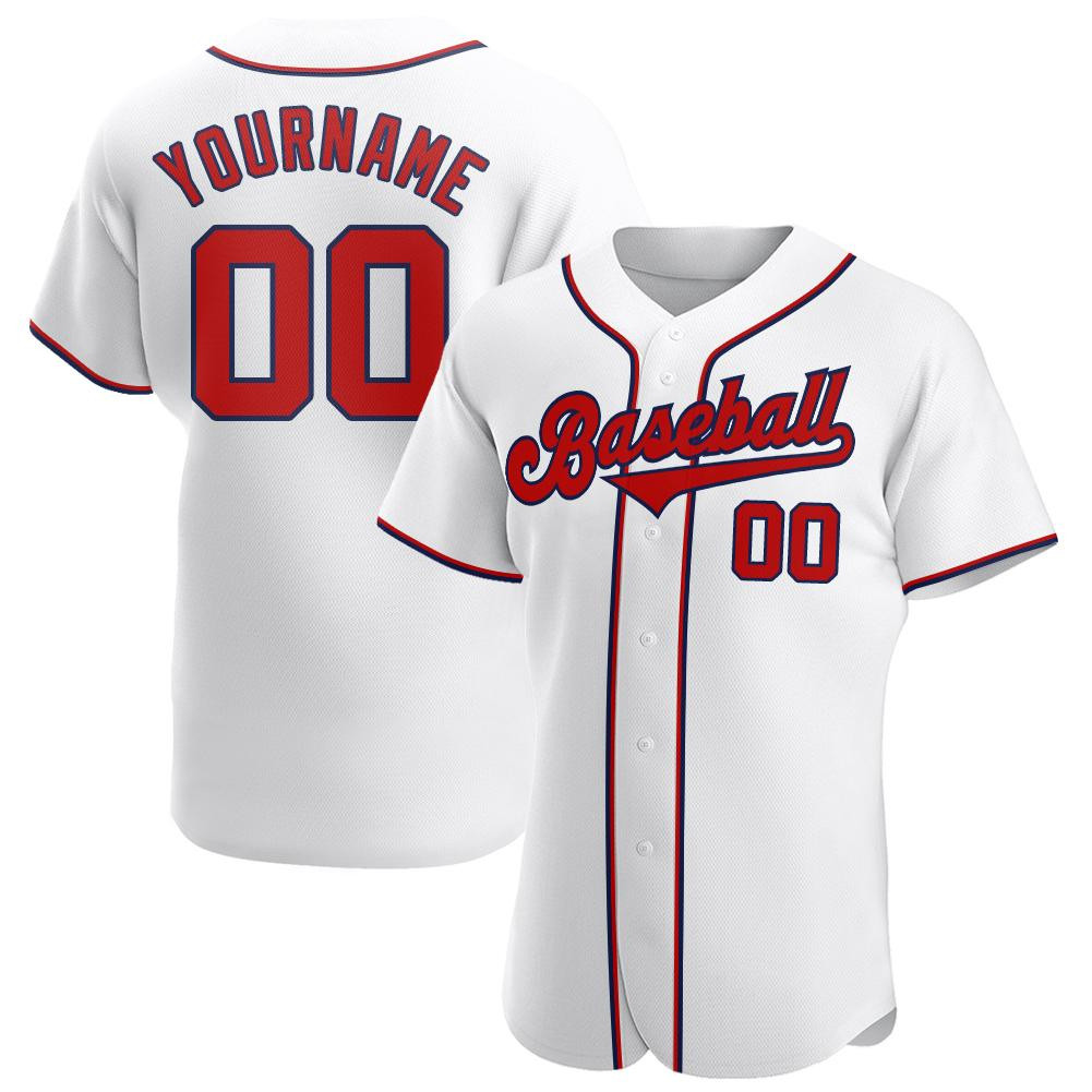 Custom Personalized White Red Navy Baseball Jersey