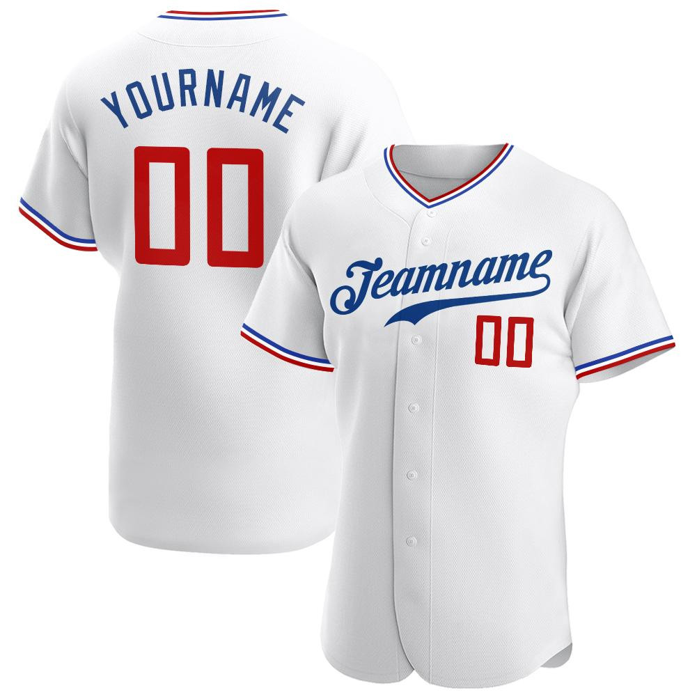 Custom Personalized White Red Royal Baseball Jersey