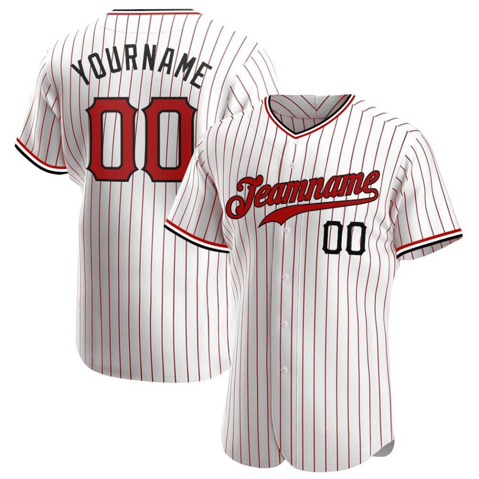 Custom Personalized White Red Strip Red Black Baseball Jersey