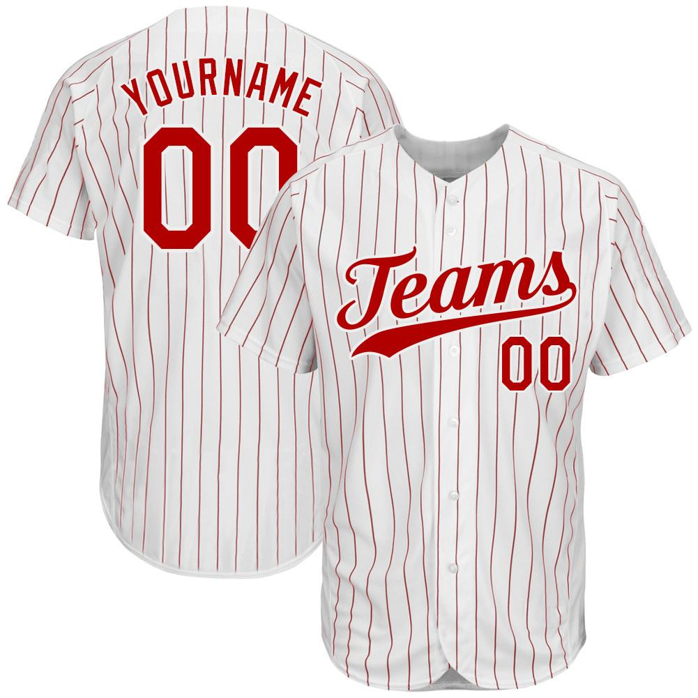 Custom Personalized White Red Strip Red White Baseball Jersey