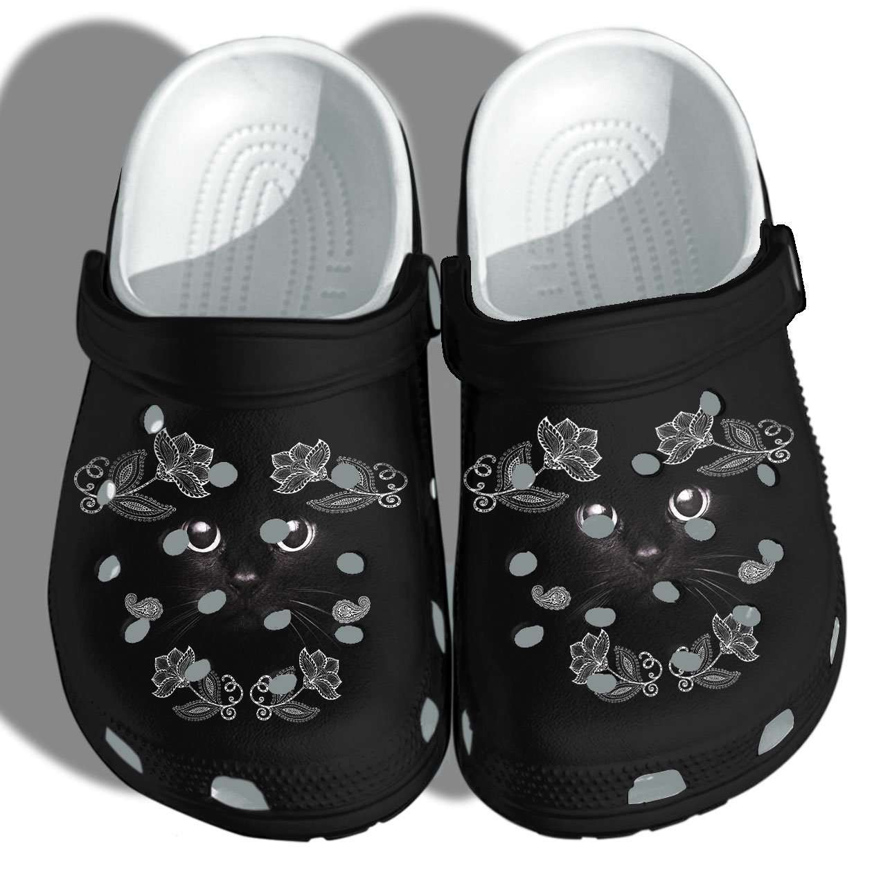 Cute Black Cat Face Crocs Crocband Clog Shoes