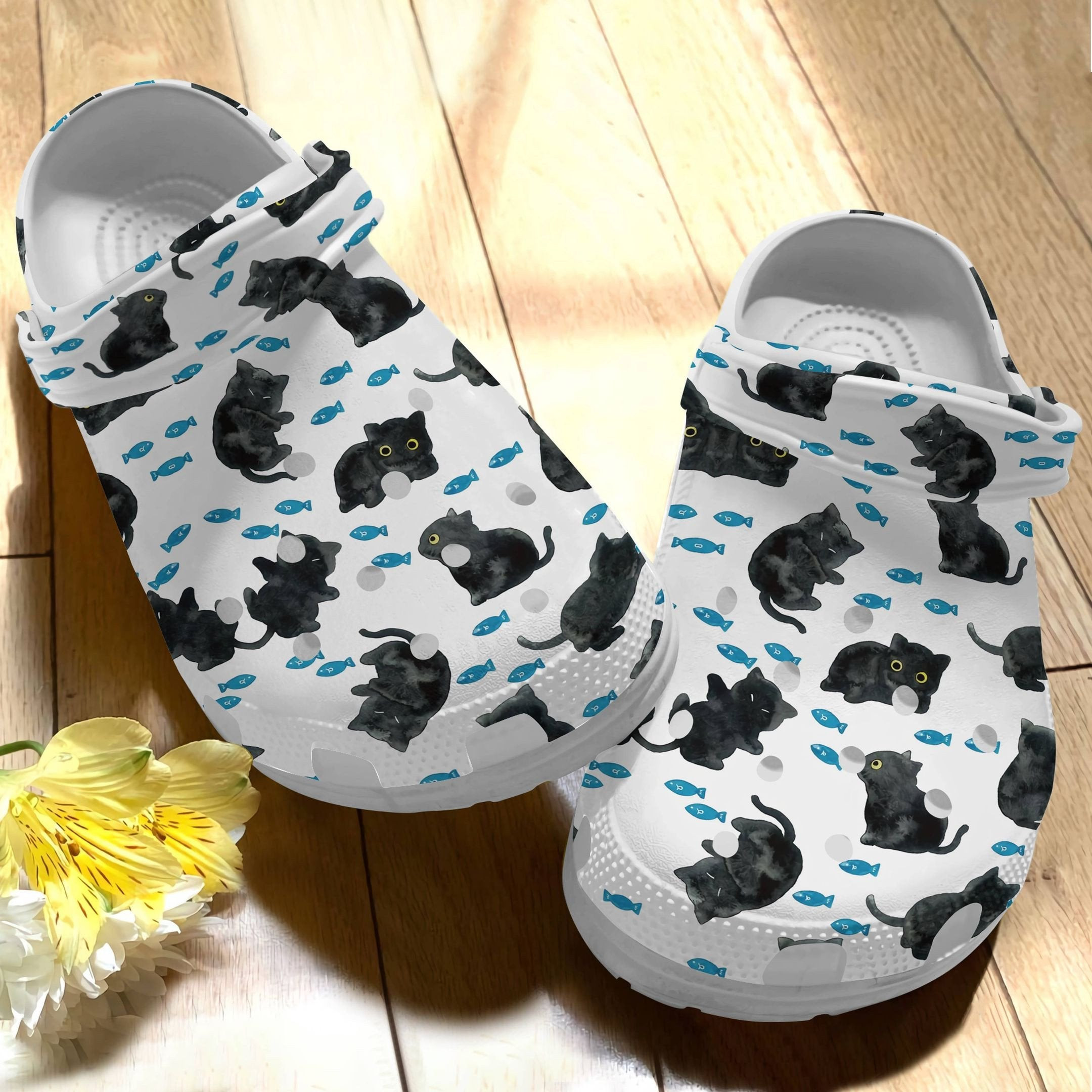 Cute Black Cats Water Color Shoes - Cute Animal Crocs Crocbland Clog Birthday Gift