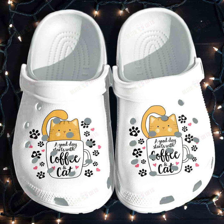 Cute Cat Cup A Good Day Starts With Coffee And Cat Crocs Classic Clogs Shoes