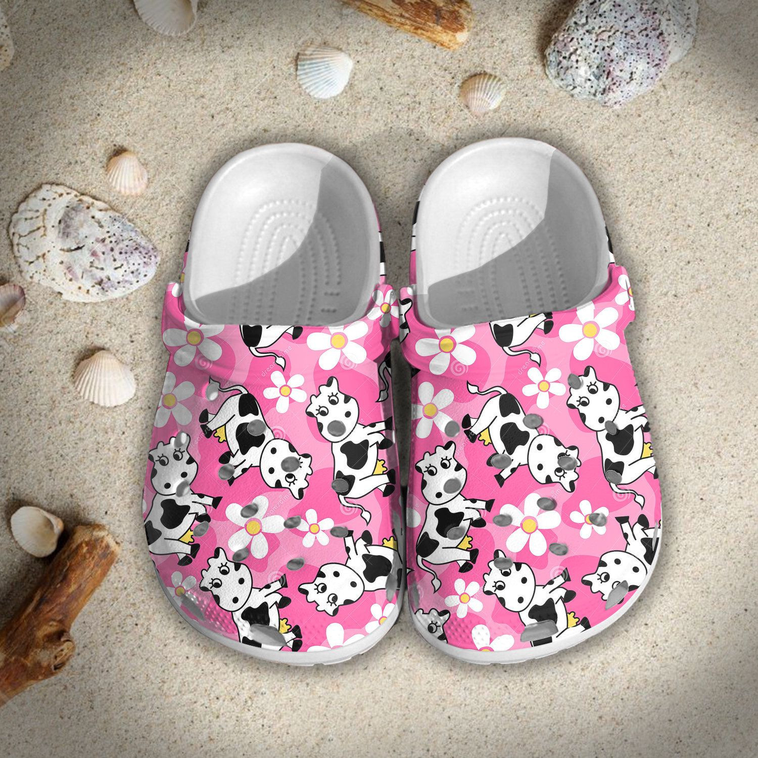 Cute Cow Flowers Crocs Crocband Clog Comfortable For Mens Womens Classic Clog Water Shoes