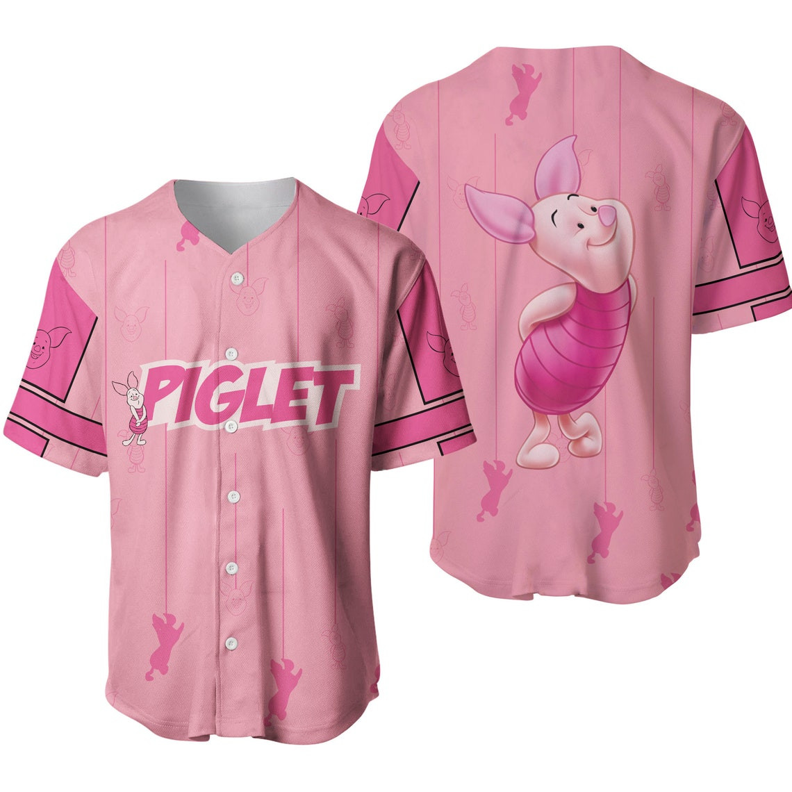 Cute Piglet Winnie The Pooh Pink Disney Unisex Cartoon Custom Baseball Jersey Personalized Shirt Men Women