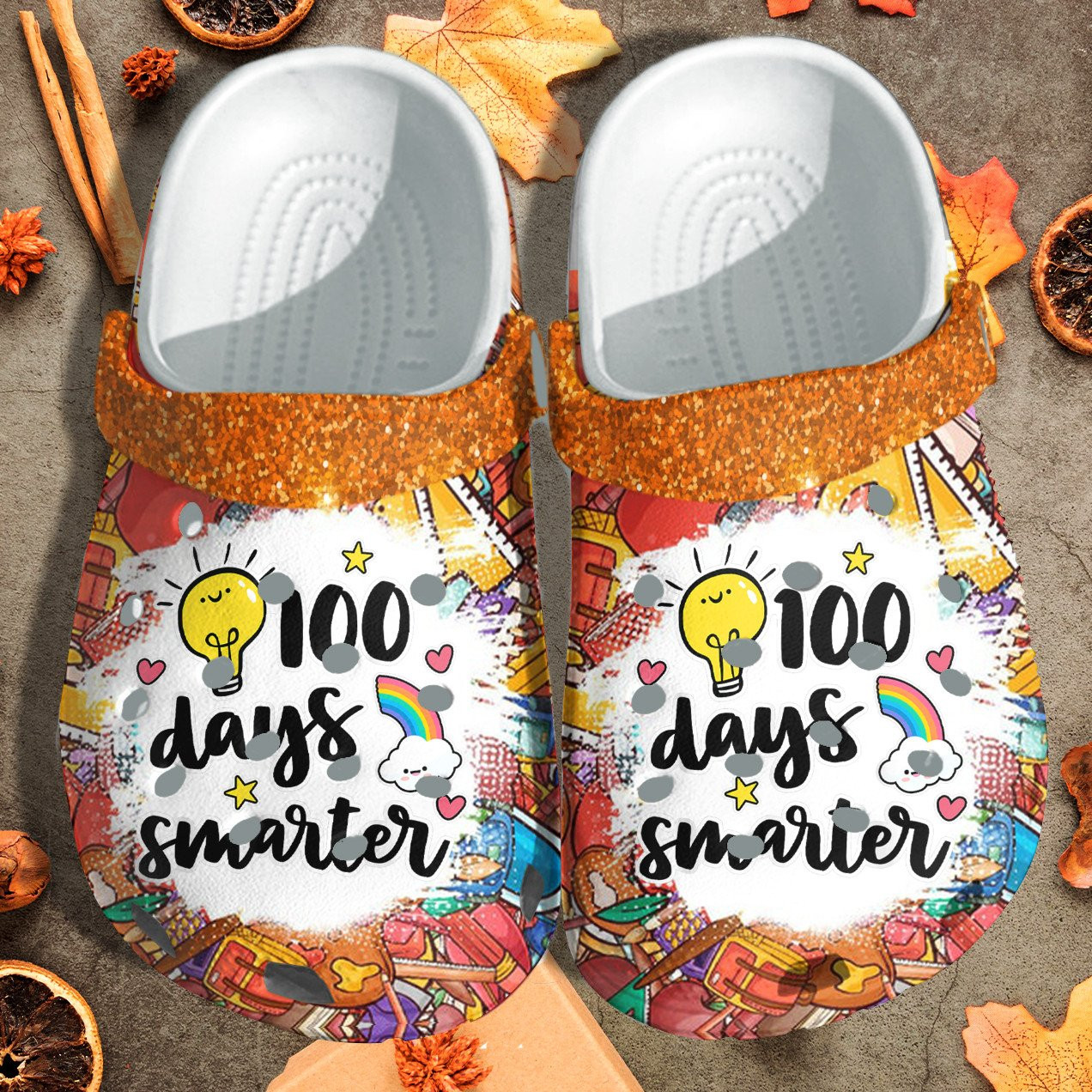 Cute Rainbow 100 Days Smarter Smarter Shoes Crocs Crocbland Clog Gift For Teacher Student