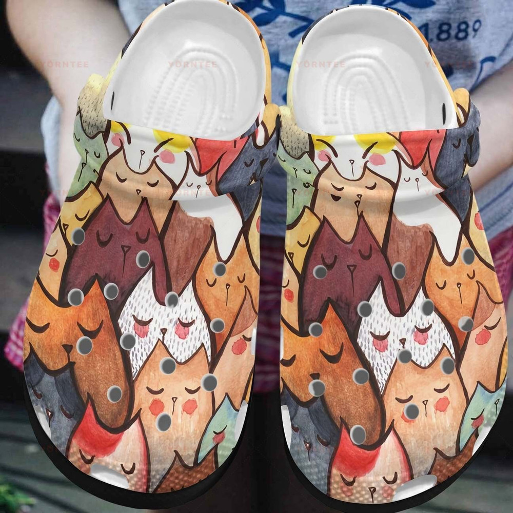 Cute Teams Cats All-Over Colorful Fashion Gift For Lover Rubber Crocs Clog Shoes Comfy Footwear