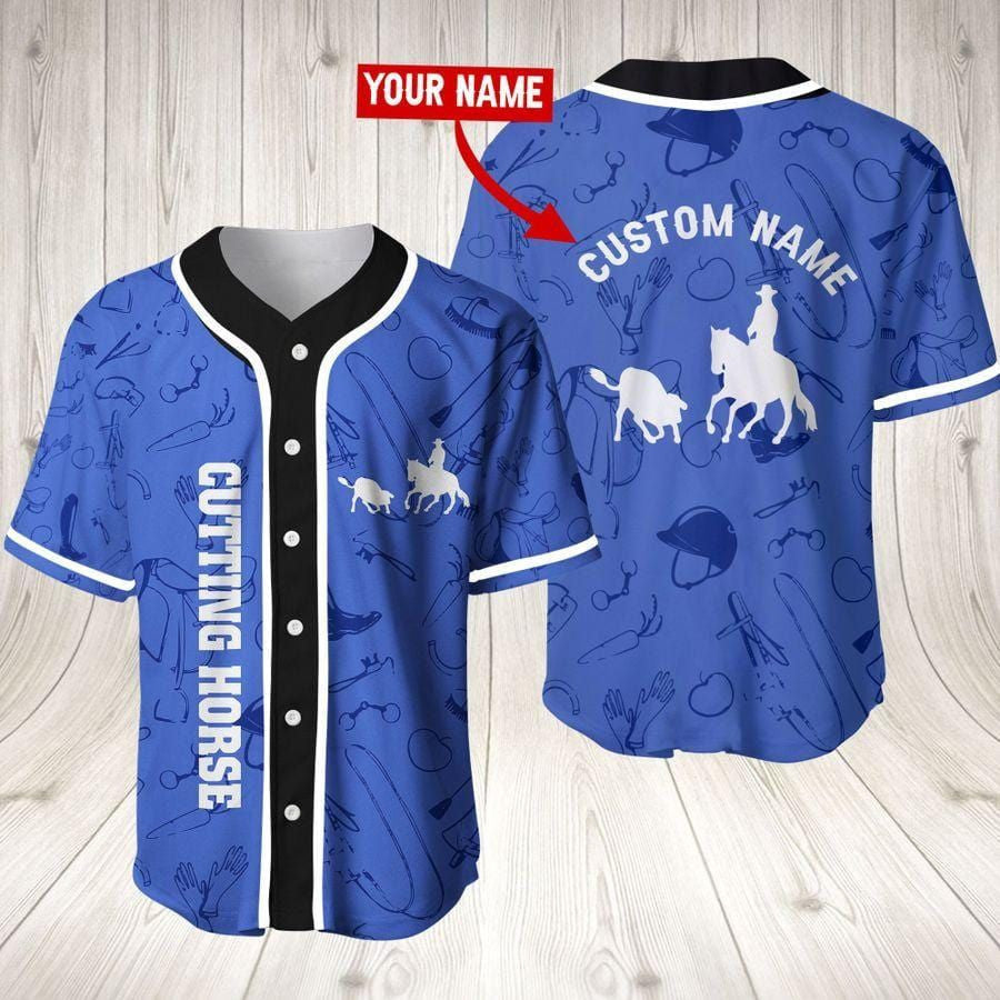 Cutting Horse Blue Personalized Baseball Jersey
