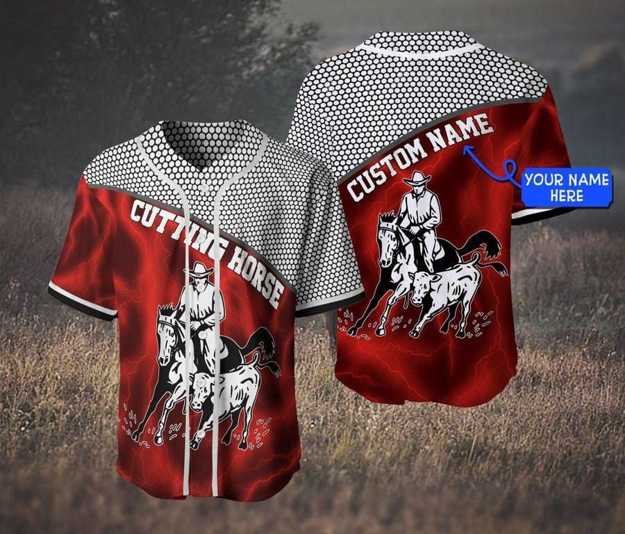 Cutting Horse Red Custom Name Baseball Jersey