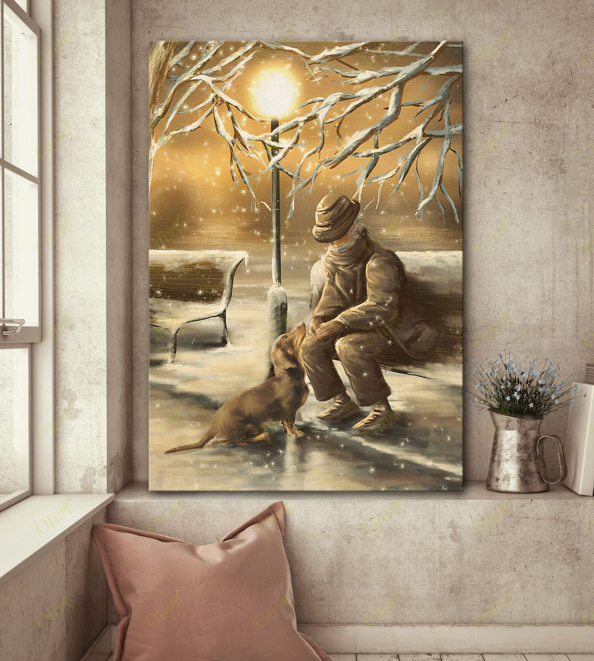 Dachshund And The Old Man Poster And Canvas Art Wall Decor