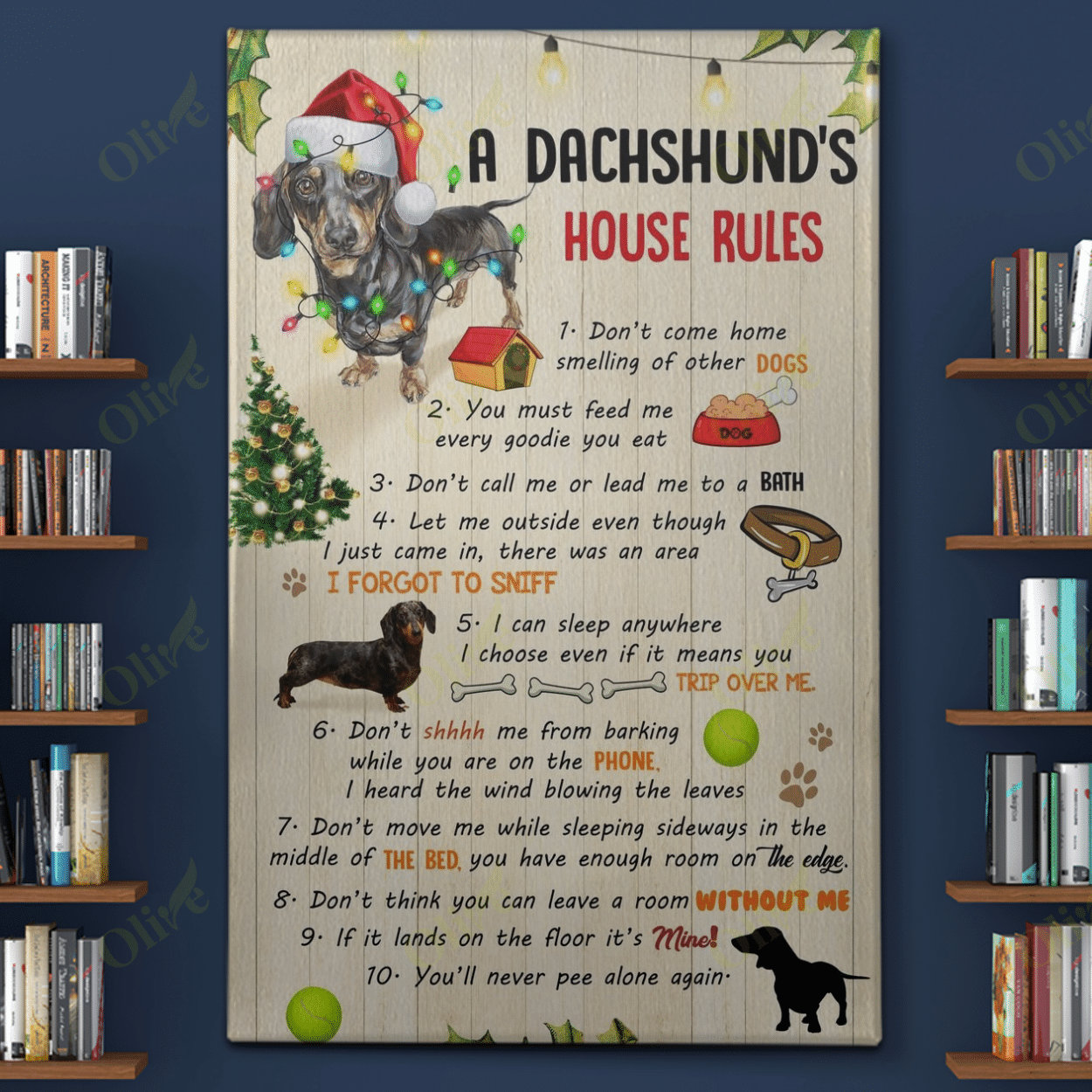 Dachshund - House Rules Poster And Canvas Art Wall Decor