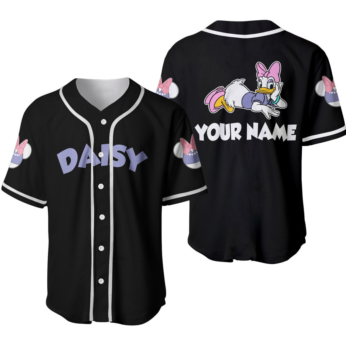 Daisy Duck Black Purple Disney Unisex Cartoon Custom Baseball Jersey Personalized Shirt Men Women