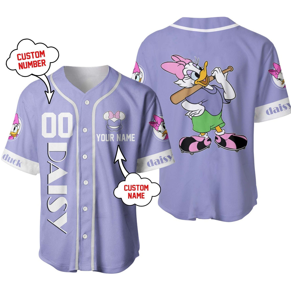 Daisy Duck Custom name Disney Unisex Cartoon Custom Baseball Jersey Personalized Shirt Men Women