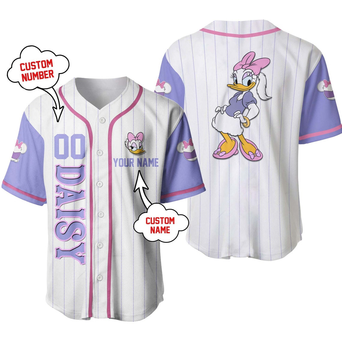 Daisy Duck Disney Unisex Cartoon Custom Baseball Jersey Personalized Shirt Kid Youth Men Women
