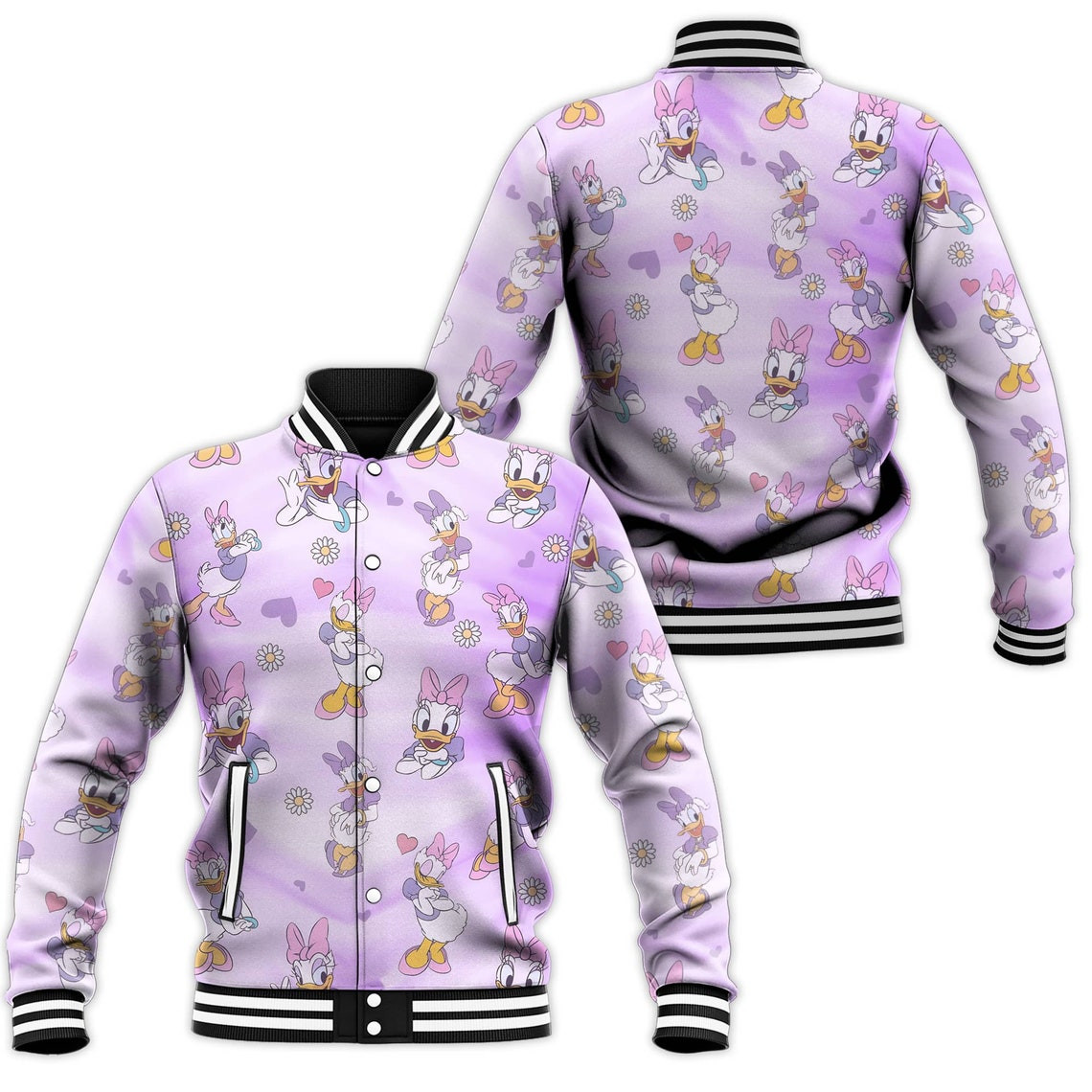 Daisy Duck Heart  Disney Cartoon Personalized Baseball Jacket for Men Women