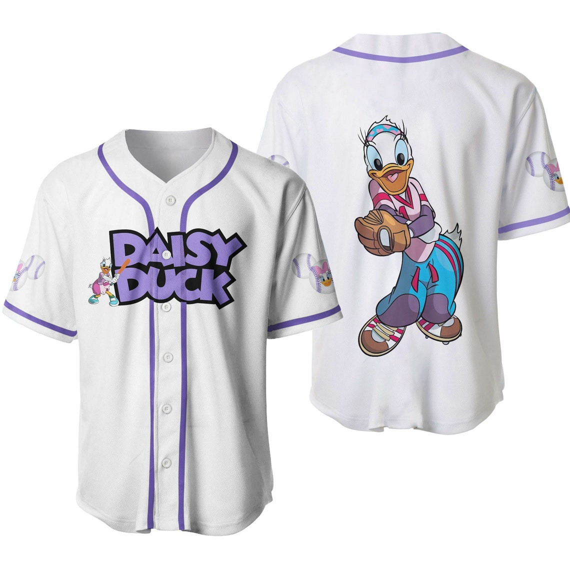Daisy Duck Purple White Disney Unisex Cartoon Custom Baseball Jersey Personalized Shirt Men Women