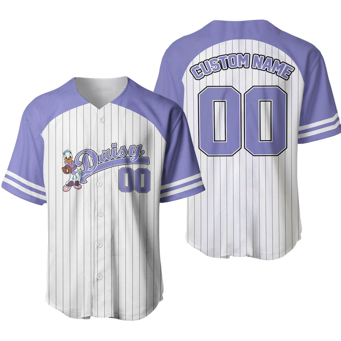 Daisy Duck Striped Purple White Unisex Cartoon Custom Baseball Jersey Personalized Shirt Men Women