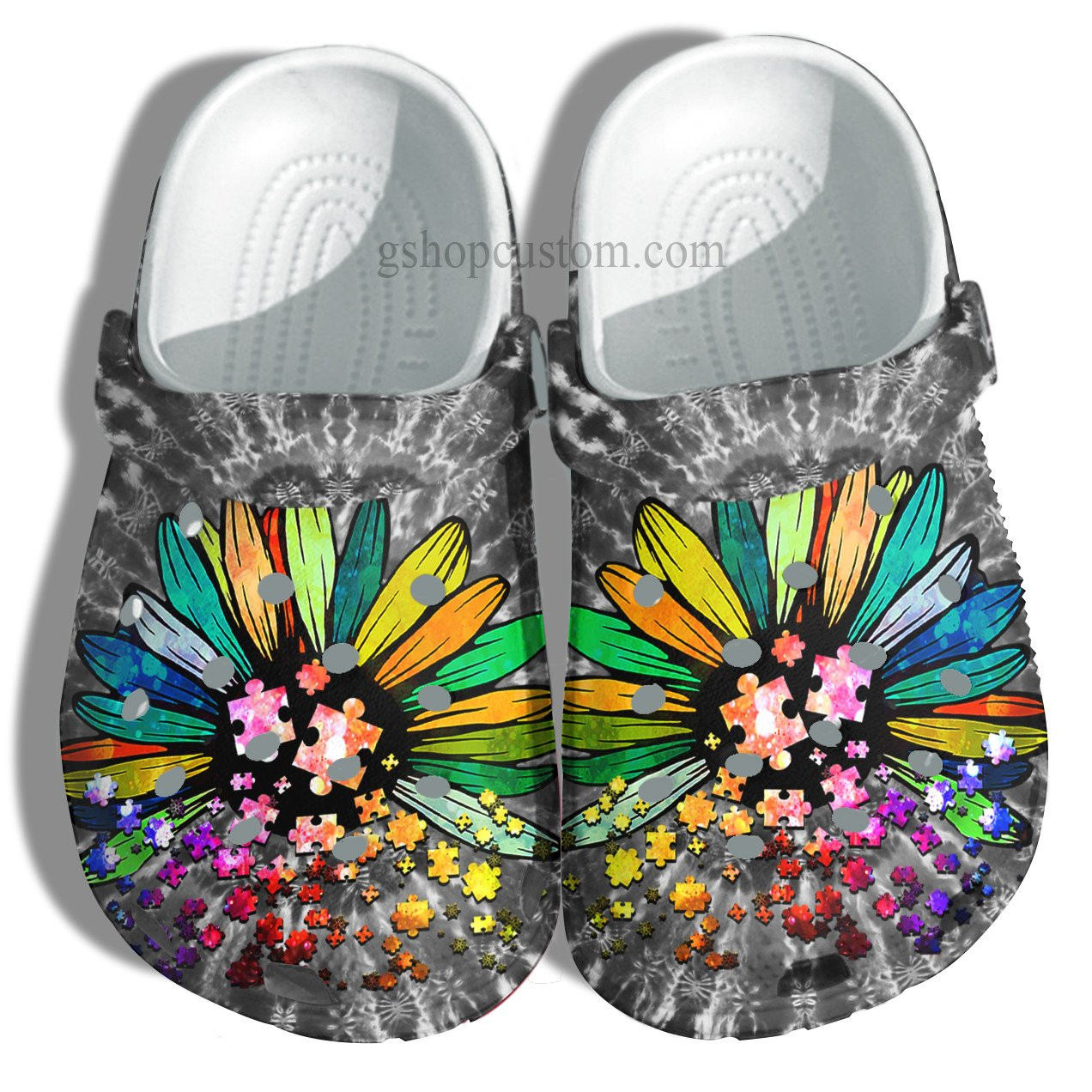 Daisy Rainbow Hippie Autism Crocs Shoes - Daisy Flower Autism Awareness Shoes Croc Clogs Gifts Women