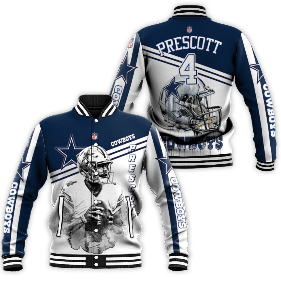 Dak Prescott 2 Dallas Cowboys Black White 3d Baseball Jacket for Men Women