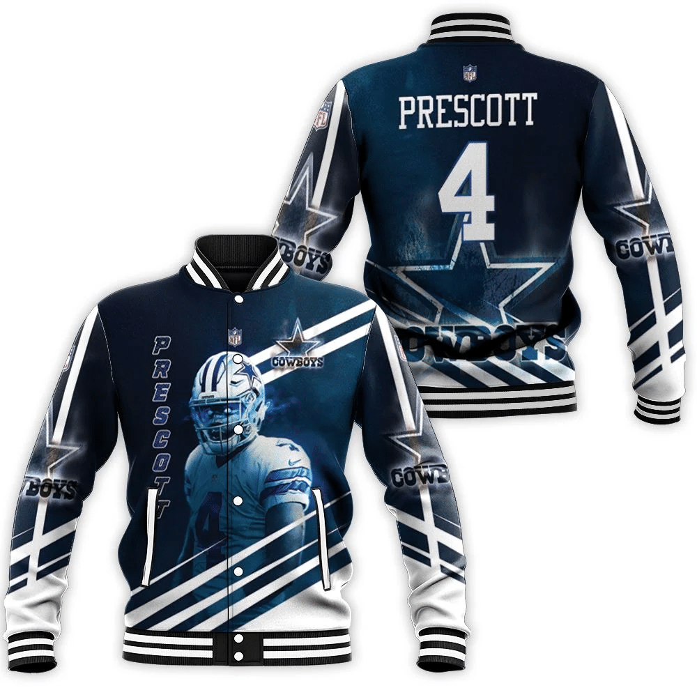 Dak Prescott 4 Dallas Cowboys 3d Baseball Jacket for Men Women