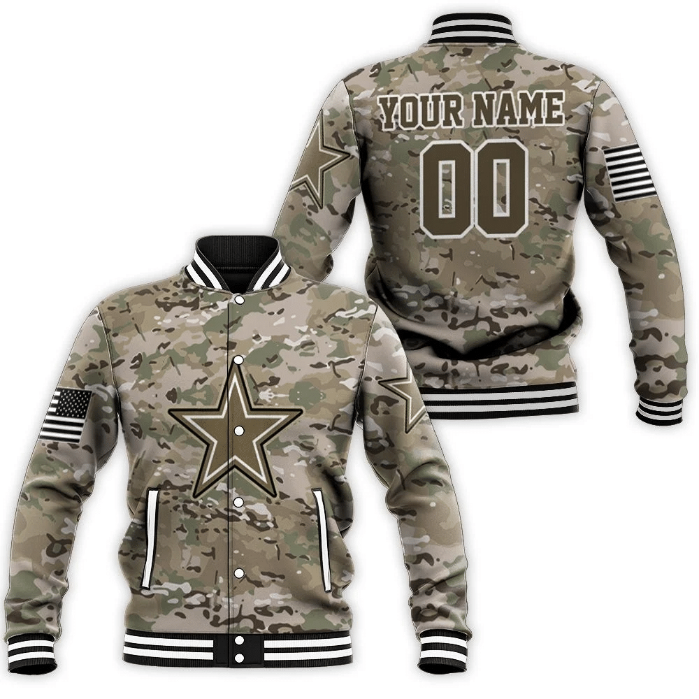 Dallas Cowboys Camouflage Pattern 3d Personalized Baseball Jacket for Men Women