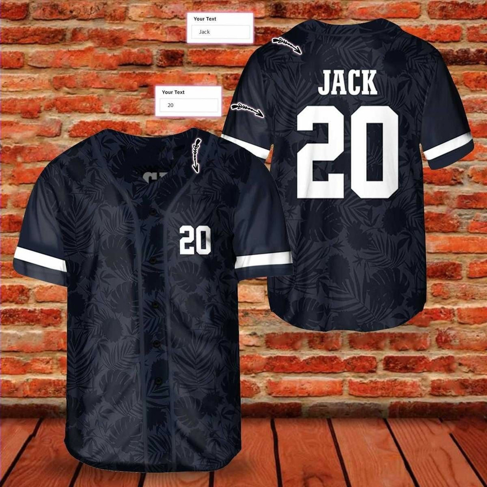 Dark Blue Tropical Pattern Custom Name And Number Baseball Jersey