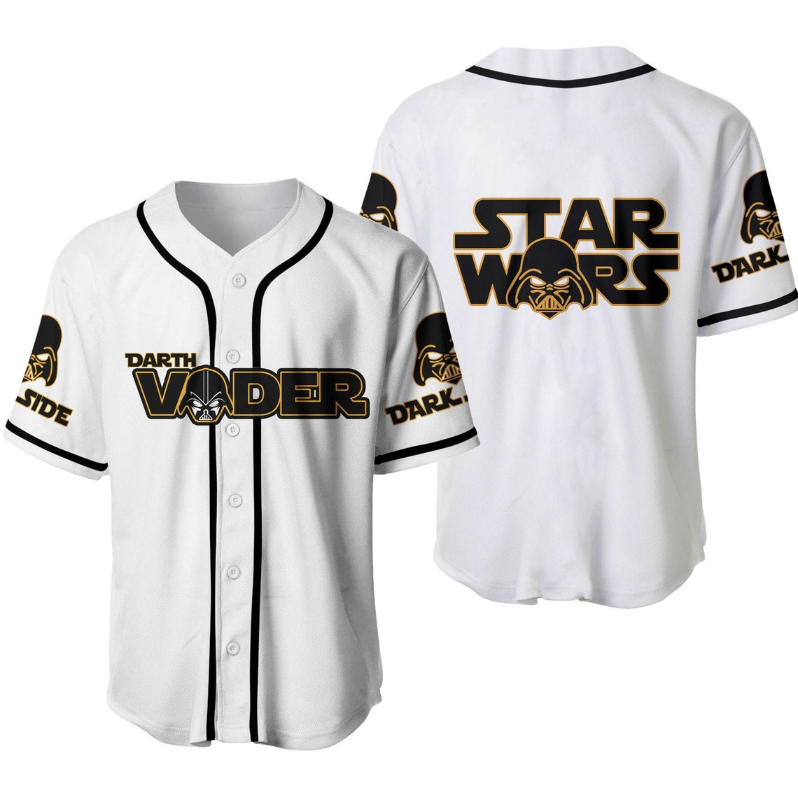 Darth Vader Star Wars White Yellow Disney Unisex Cartoon Custom Baseball Jersey Personalized Shirt Men Women