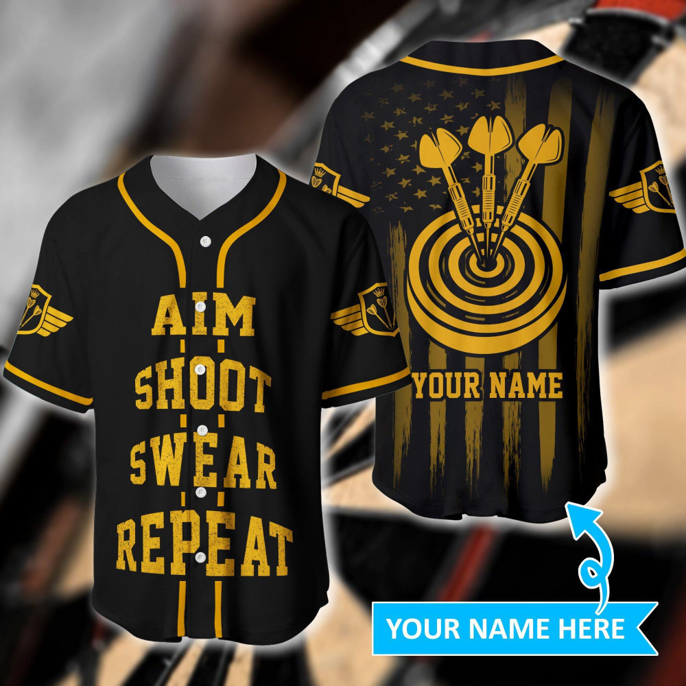 Darts Aim Shoot Swear Repeat Custom Name Baseball Jersey