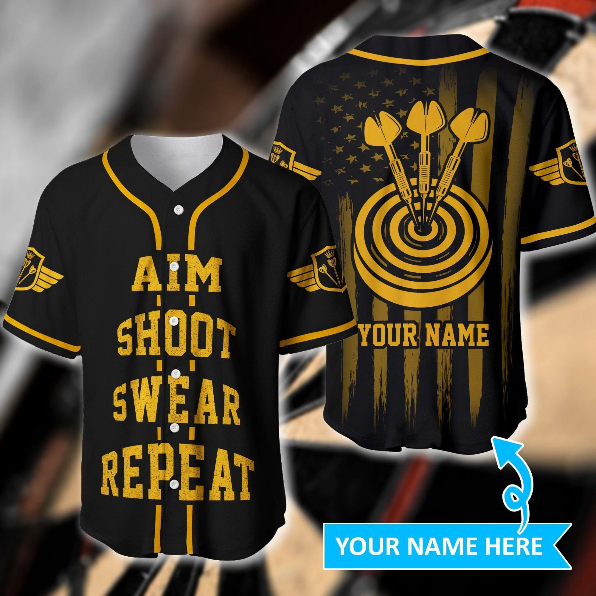 Darts Aim Shoot Swear Repeat Personalized Baseball Jersey