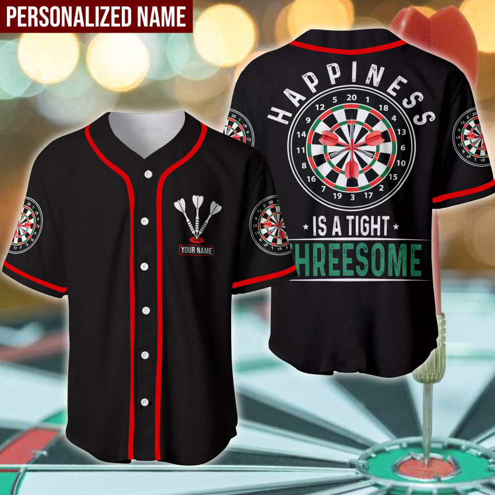 Darts Happiness Is A Tight Threesome Custom Name Baseball Jersey