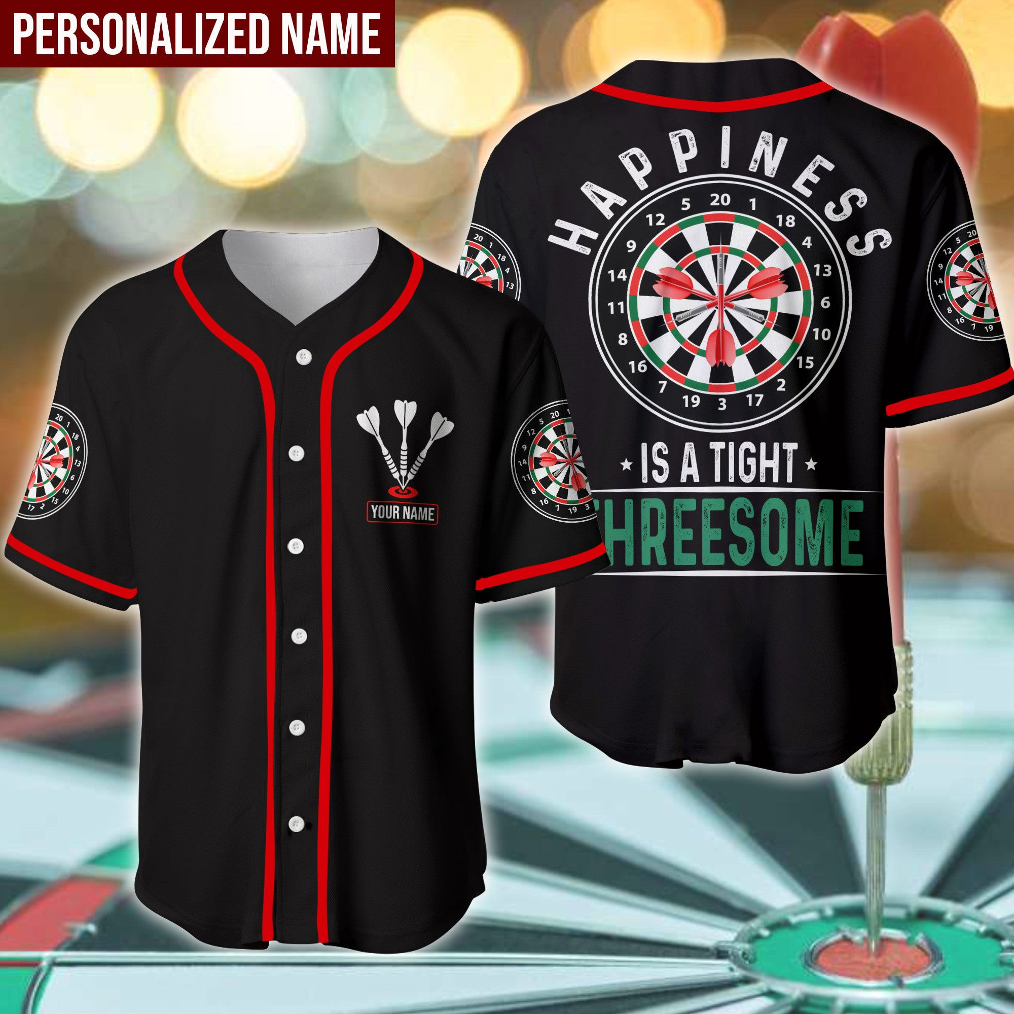 Darts Happiness Is A Tight Threesome Personalized Baseball Jersey