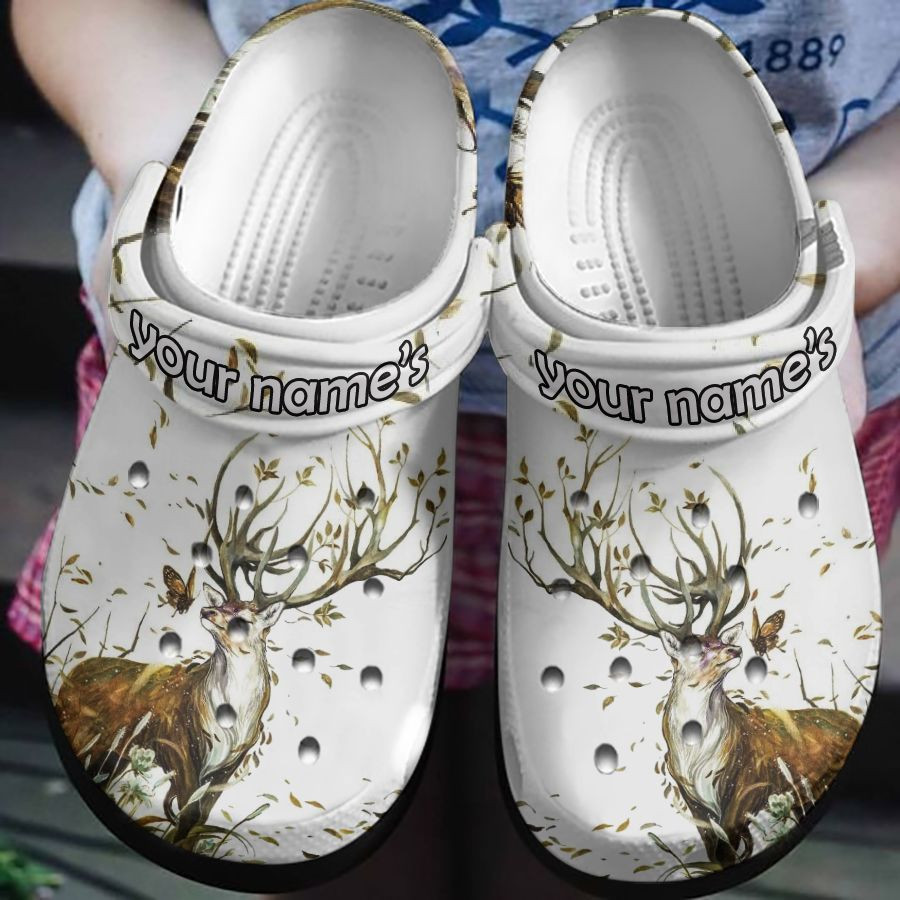 Deer And Butterfly In Autumn Wind Shoes Clog Crocs Crocbland Clog