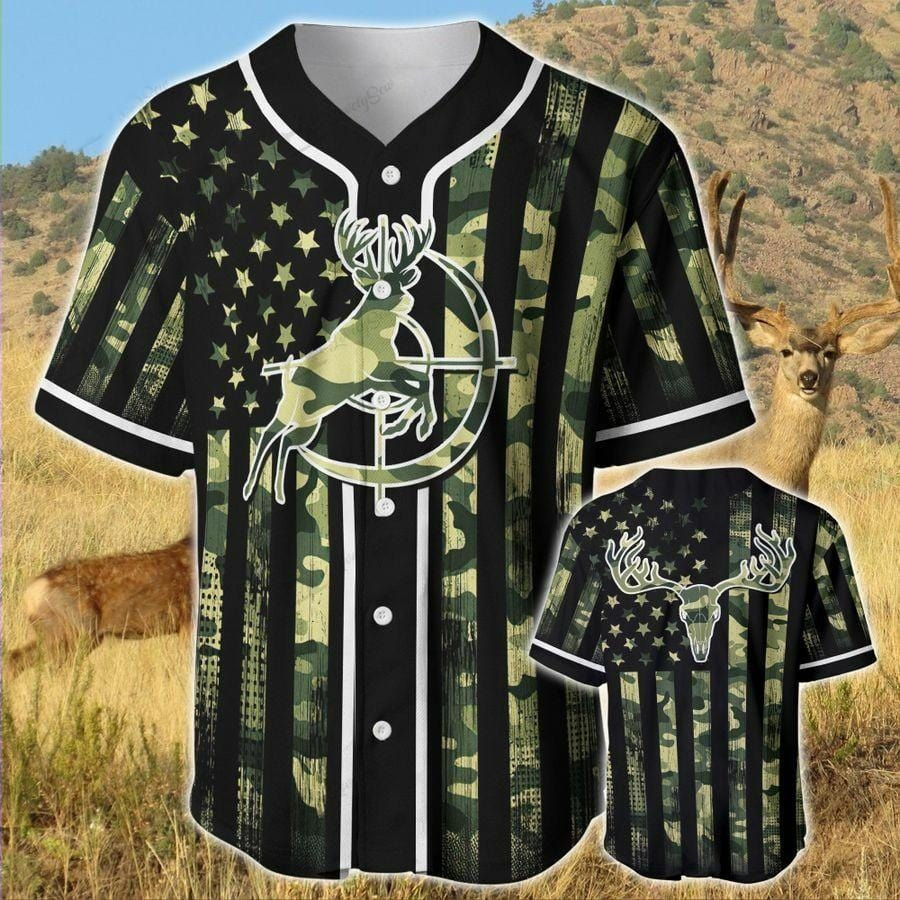 Deer Hunting Camo Baseball Jersey, Unisex Jersey Shirt for Men Women
