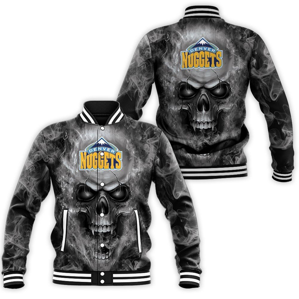 Denver Nuggets Nba Fans Skull Baseball Jacket for Men Women