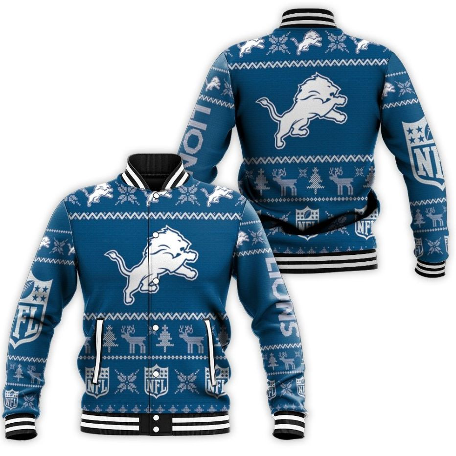 Detroit Lions Nfl Christmas 3d Baseball Jacket for Men Women