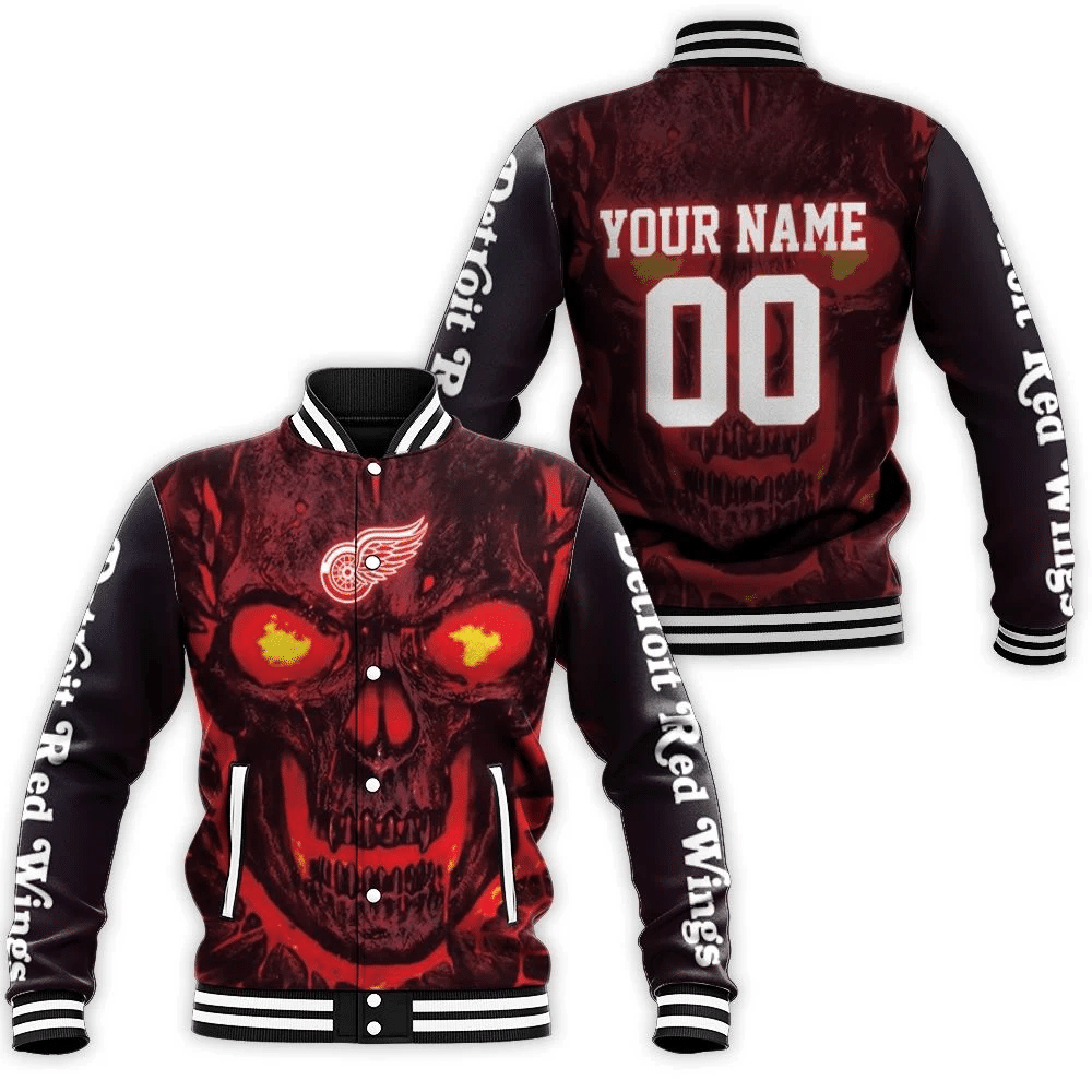 Detroit Red Wings Skull Magma Personalized Baseball Jacket for Men Women