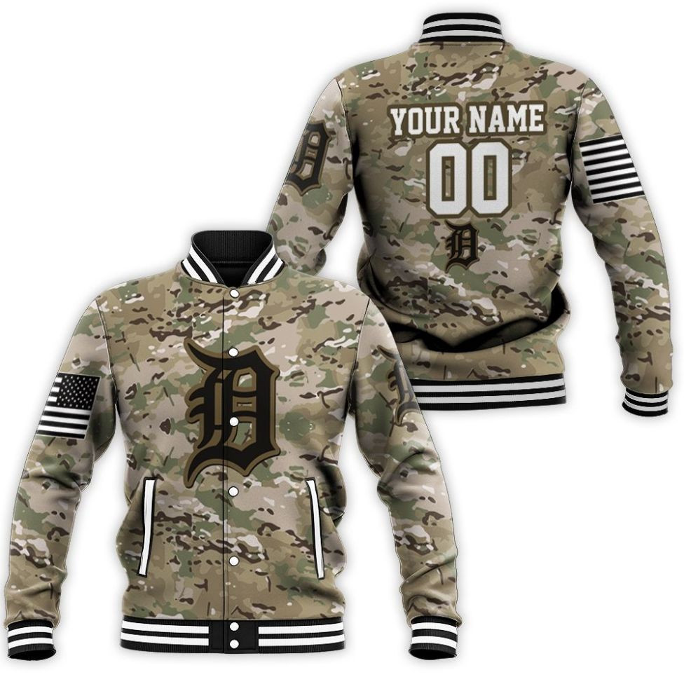 Detroit Tigers Camouflage Veteran 3d Personalized Baseball Jacket for Men Women