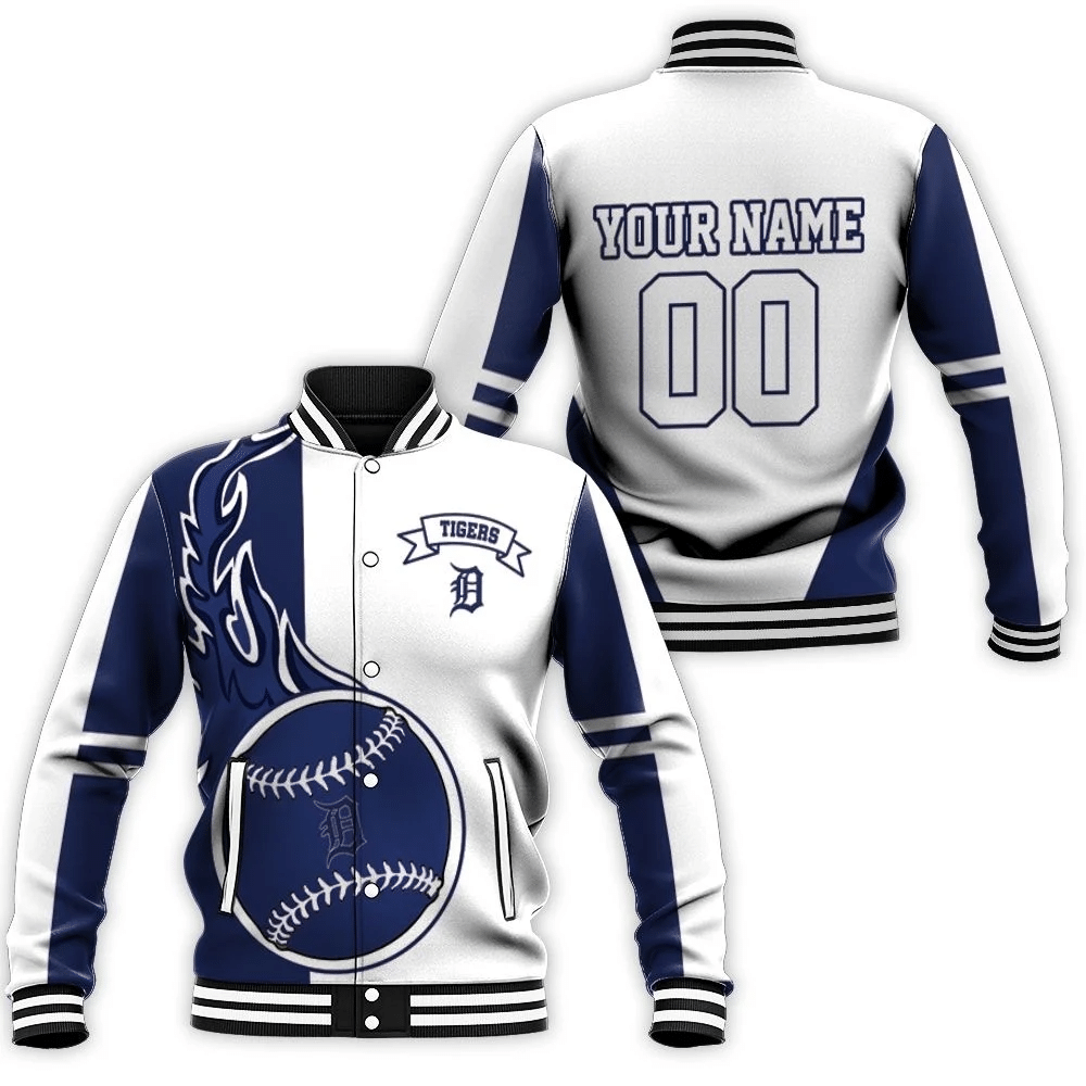 Detroit Tigers Personalized Blue And White Baseball Jacket for Men Women