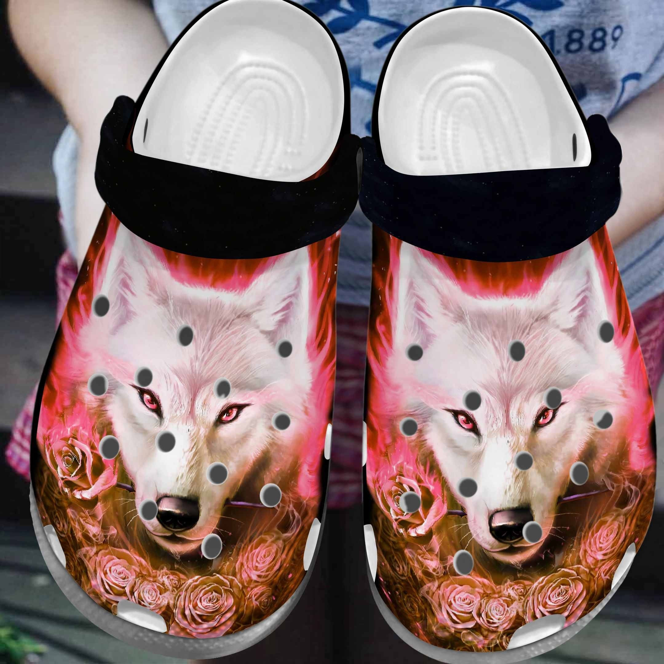 Diamond Wolf And Roses Shoes Crocs Clog Gifts For Birthday