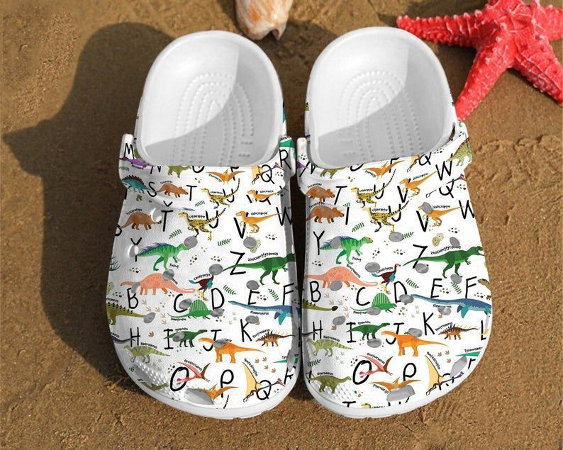 Dinosaur Alphabet Pattern Crocs Rubber Crocs Clog Shoes Comfy Footwear