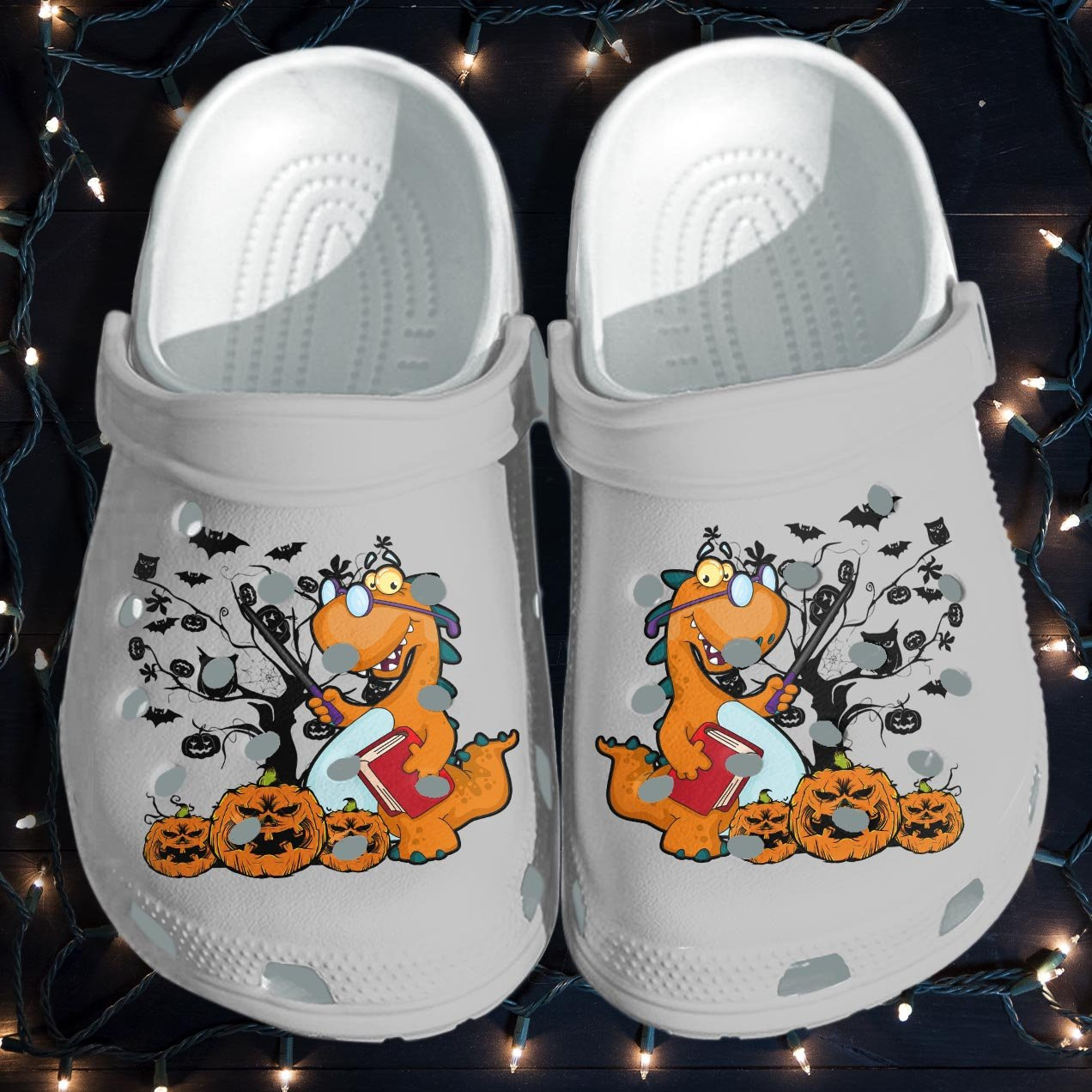 Dinosaur Halloween Teacher Book Lover Pumpkin Shoes Clog Crocs Crocband Clog