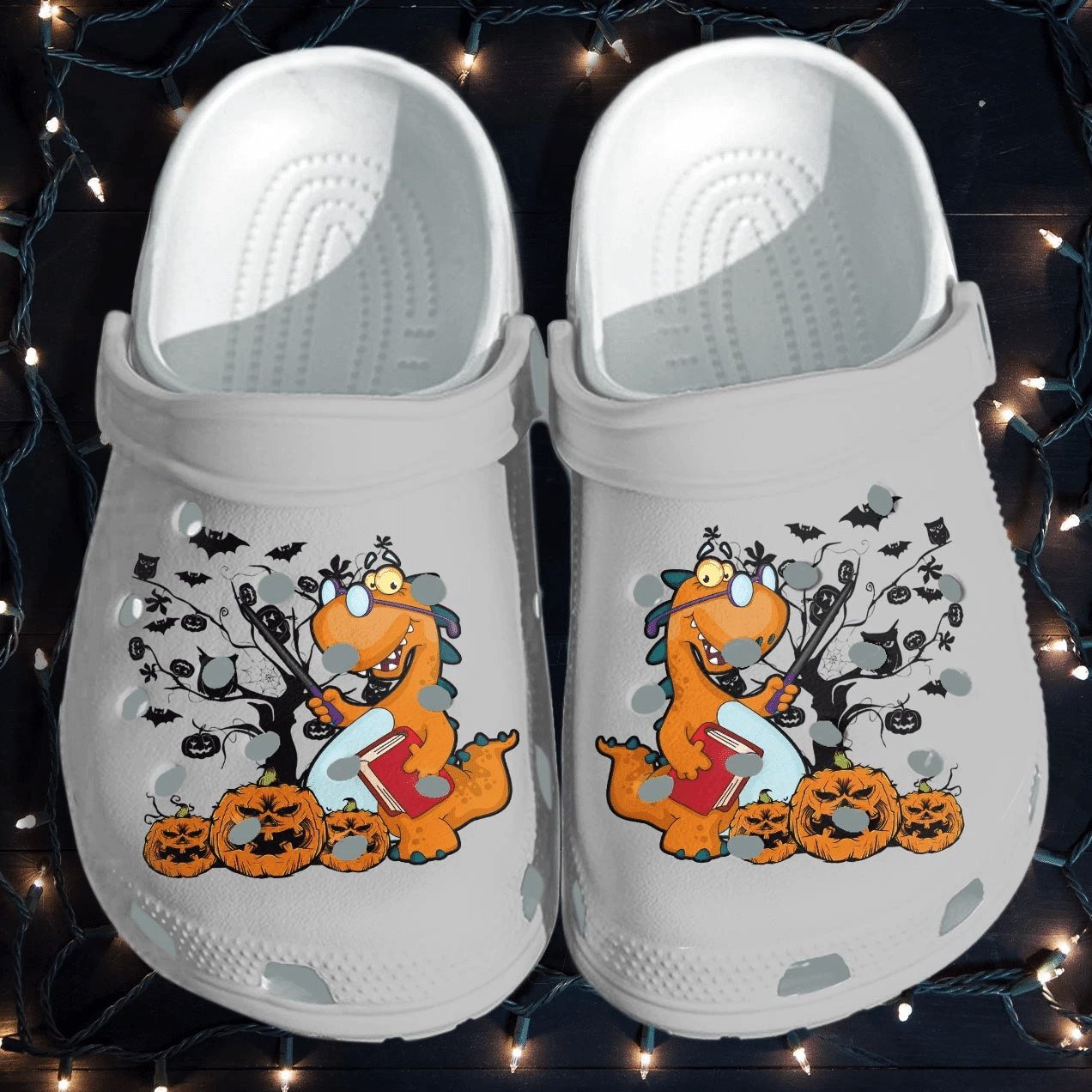 Dinosaur Halloween Teacher Book Lover Pumpkin Shoes Clog Crocs Crocband Clog