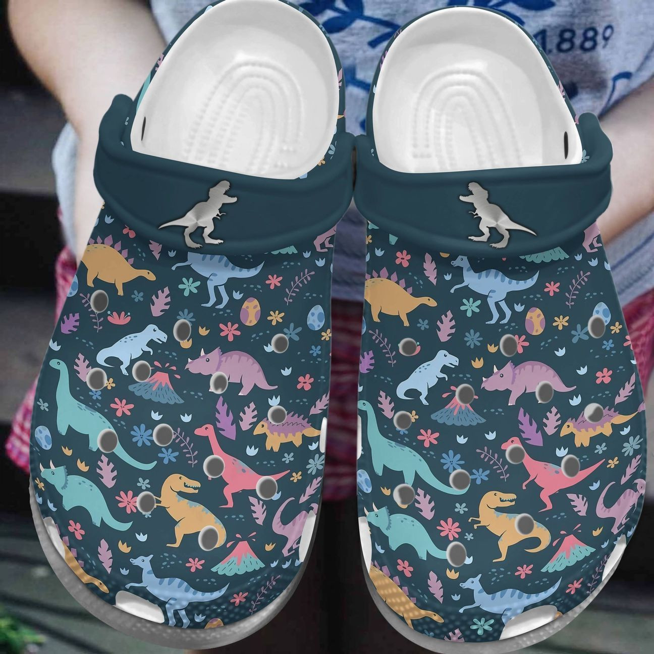 Dinosaur Personalize Clog Custom Crocs Fashionstyle Comfortable For Women Men Kid Print 3D Whitesole Dinosaur Pattern