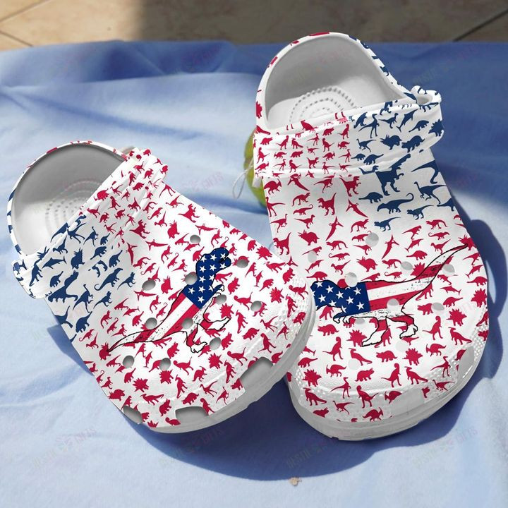 Dinosaurs American Flag Crocs Classic Clogs Shoes